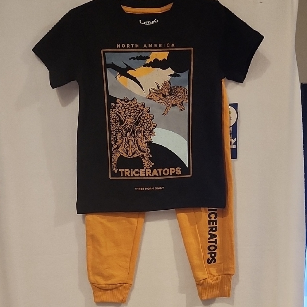 Kids Dinosaur Graphic Matching Set - Black and Orange